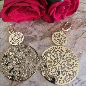 Gold Filigree Earrings waterproof 18k gold plated earrings